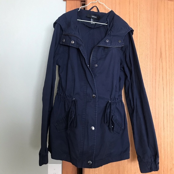 Forever21 navy blue canvas / twill hooded jacket with pockets - size small - Picture 1 of 5